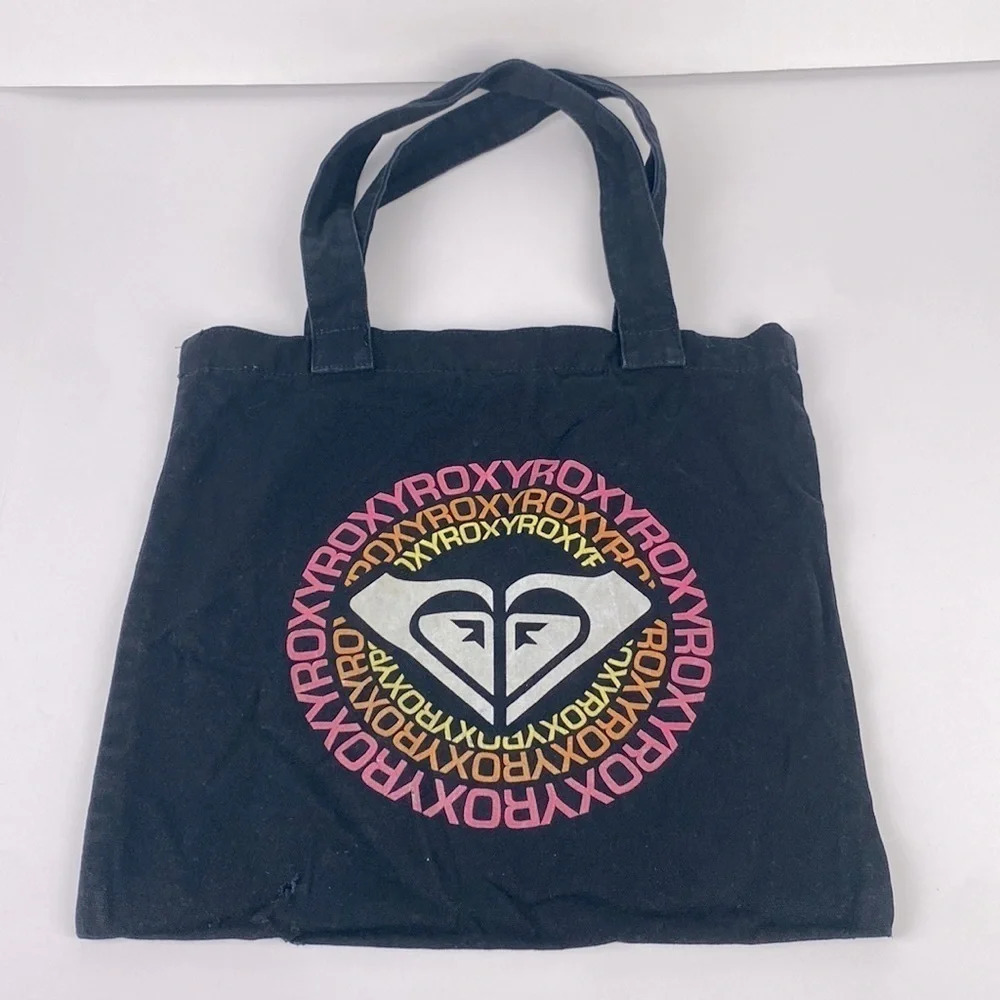 Roxy 100% cotton reusable casual black tote handbag